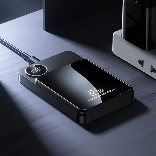 Магнитная беспроводная зарядка, PowerBank Q9 10000mAh с технологией MagSafe, дисплей с индикацией заряда Серый - фото 8