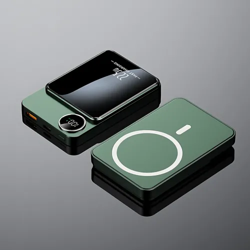 Магнитная беспроводная зарядка, PowerBank Q9 10000mAh с технологией MagSafe, дисплей с индикацией заряда Зеленый - фото 3