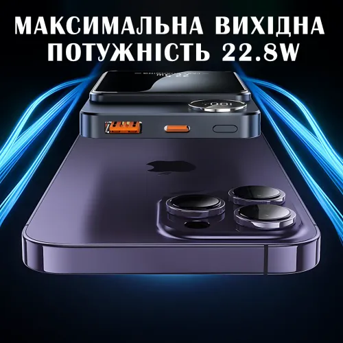 Магнитная беспроводная зарядка, PowerBank Q9 10000mAh с технологией MagSafe, дисплей с индикацией заряда Зеленый - фото 6