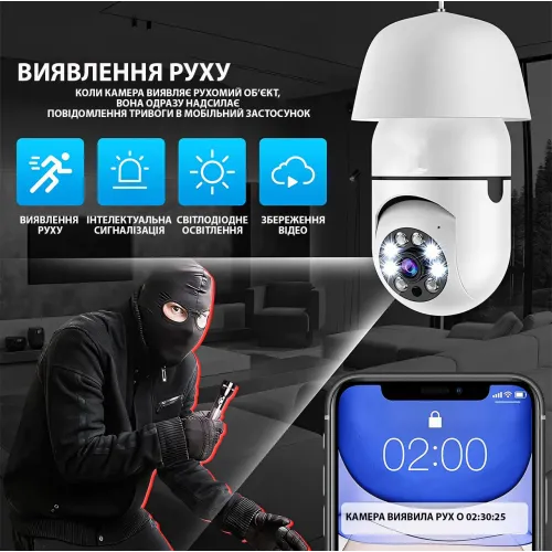Камера 5 МП в патрон IPC-V380-E27, удаленный доступ, ночная съёмка, определение движения, звук, сигнализация - фото 3