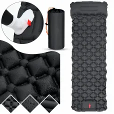 Туристический надувной матрас с подушками Outdoor Sleeping со встроенным насосом, черный нейлон, 190х60х5 см
