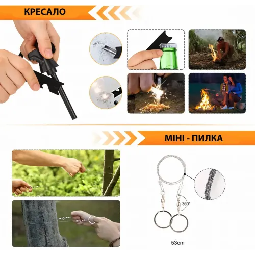 Туристический набор для выживания 33 в 1, походный набор во влагозащищённом кейсе, набор мультитул для военных - фото 4