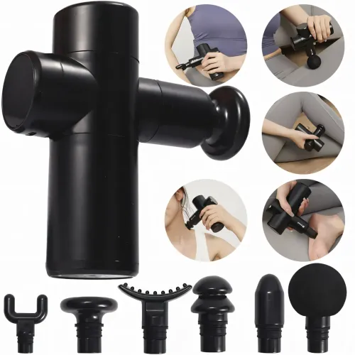 Перкуссионный массажер с 6 насадками, лимфодренажный массажер в кейсе Gun Massager, вибромассажер