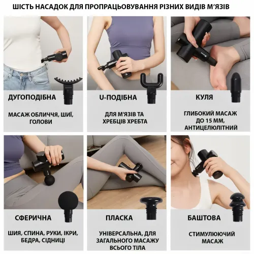 Перкуссионный массажер с 6 насадками, лимфодренажный массажер в кейсе Gun Massager, вибромассажер - фото 3