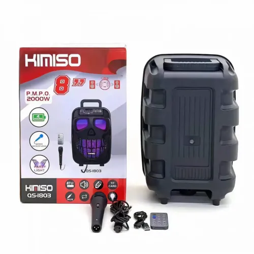 Портативная колонка чемодан Kimiso QS-1803 8 inch с микрофоном и светомузыкой, караоке, бас-динамик с RGB - фото 4