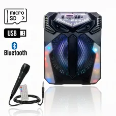 Портативная колонка чемодан Kimiso QS-1214 12 inch с микрофоном и светомузыкой, 900 Вт, 2 динамика, AUX, USB