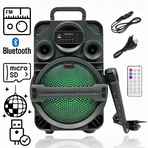 Колонка чемодан Kimiso QS-1806, портативная акустика 8 inch с микрофоном и светомузыкой, BT, AUX, TF, USB, FM