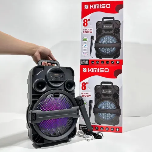 Колонка чемодан Kimiso QS-1806, портативная акустика 8 inch с микрофоном и светомузыкой, BT, AUX, TF, USB, FM - фото 4
