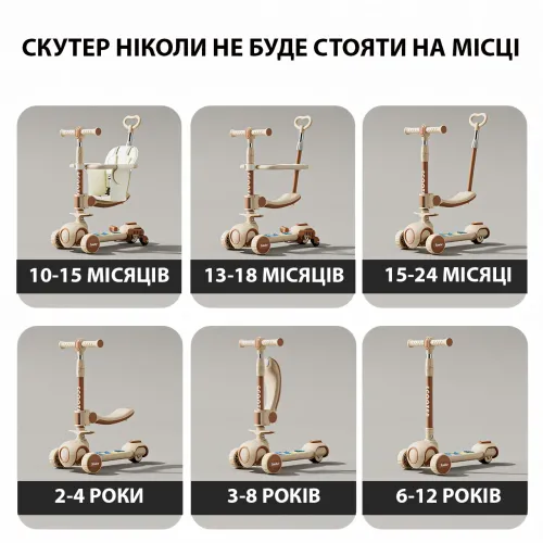 Детский самокат DD-V1 с сидением и родительской ручкой, многофункциональный, 4 колеса, от 1 до 12 лет - фото 2