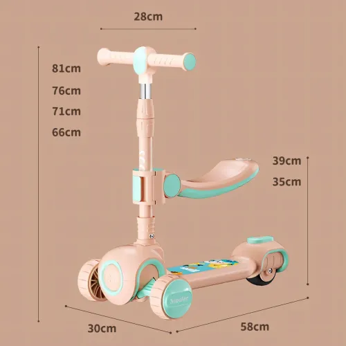 Скутер 3 в 1, детский трехколесный самокат Scooter H066 с подсветкой колес, складная конструкция, 3-12 лет - фото 8