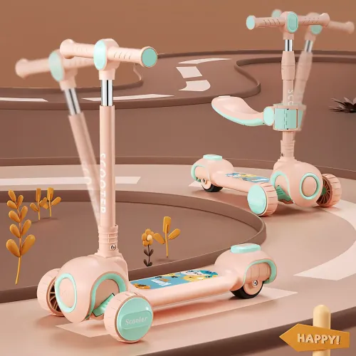 Скутер 3 в 1, детский трехколесный самокат Scooter H066 с подсветкой колес, складная конструкция, 3-12 лет - фото 7