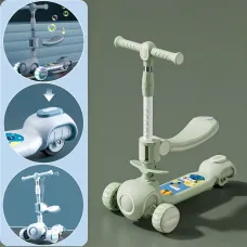 Скутер 3 в 1, детский трехколесный самокат Scooter H066 с подсветкой колес, складная конструкция, 3-12 лет Зелёный