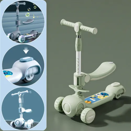 Скутер 3 в 1, детский трехколесный самокат Scooter H066 с подсветкой колес, складная конструкция, 3-12 лет Зелёный