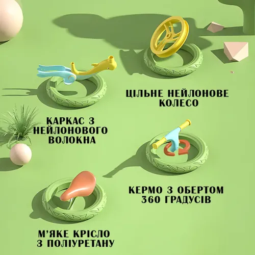 Велобег с дельфином BA03, складной беговел от 2 до 5 лет, надувные колеса 12'', нагрузка до 40 кг, вес 4 кг Зеленый - фото 5