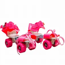 Детские квады Baby Quad, раздвижные ролики на обувь, размер 26-29, колеса PU, до 60 кг, передний тормоз Розовый