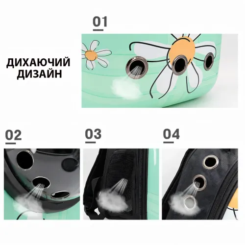Рюкзак-переноска CosmoPet с иллюминатором для домашних животных, 42х35х27 см, голубой в ромашку - фото 6