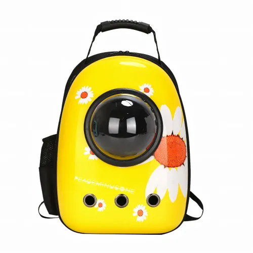 CosmoPet переноска-рюкзак с окошком и вентиляцией для котов, собак, кроликов, 42х35х27 см, желтый в ромашку - фото 2