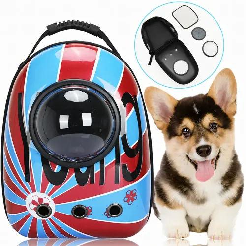 Рюкзак с илюминатором для домашних животных, переноска CosmoPet с окном, вентиляцией, 42х33х25см, красно-синий