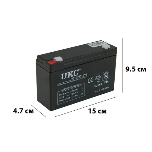 Свинцово-кислотный аккумулятор BATTERY 6V 12A UKC, герметичный гелевый AGM аккумулятор - фото 4