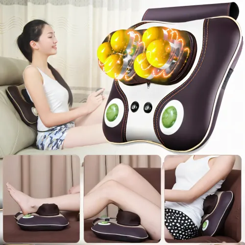 Масажна подушка Massage Pillow, роликовий масажер для спини та шиї з ІЧ-прогрівом, 6 роликів, 3 режими