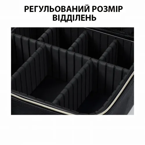 Косметичка-чемоданчик с LED зеркалом, кожаный органайзер для косметики 31330 с USB, ручкой, на молнии, черный - фото 7