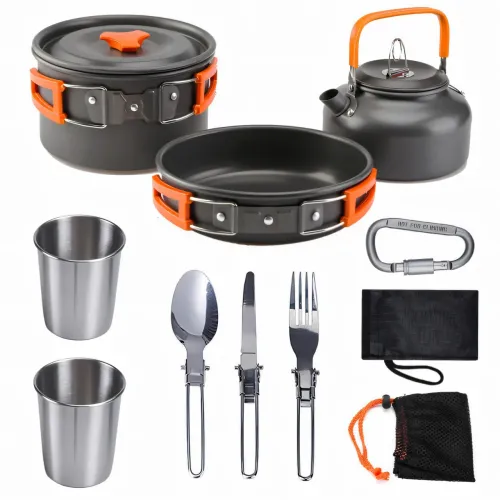 Набор туристической посуды Camping cooking, металлический походной комплект: чайник, сковорода, кастрюля - фото 7