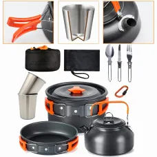 Набор туристической посуды Camping cooking, металлический походной комплект: чайник, сковорода, кастрюля