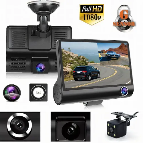 Авторегистратор DVR T-655 Full HD с 3 объективами, видеорегистратор в машину 4 дюйма с камерой заднего вида - фото 2