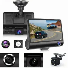 Авторегистратор DVR T-655 Full HD с 3 объективами, видеорегистратор в машину 4 дюйма с камерой заднего вида