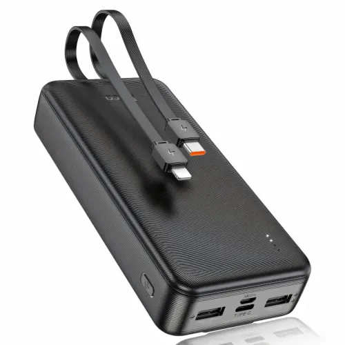 Внешний аккумулятор 20000mAh, Power bank HOCO J118A, быстрая зарядка, встроенный кабель - фото 2