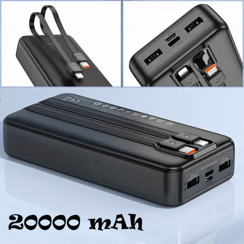 Внешний аккумулятор 20000mAh, Power bank HOCO J118A, быстрая зарядка, встроенный кабель