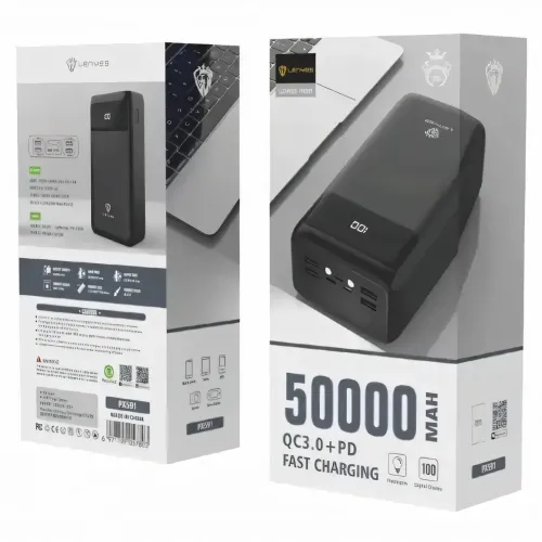 Power Bank LENYES PX591 50000mAh с Быстрой Зарядкой 20W+PD и LED Дисплеем, реальная емкость, 4USB/type-C - фото 6