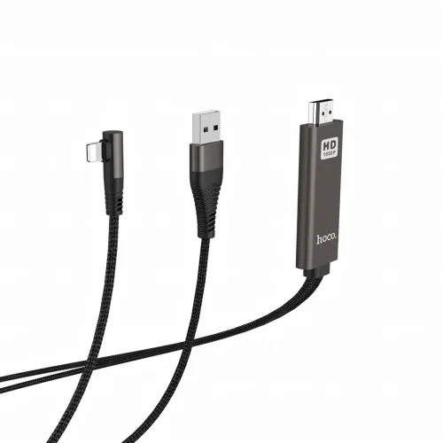Кабель-переходник HOCO UA14 USB - Lightning - HDMI, 2 м, 1080P HD, алюмінієвий сплав - фото 5