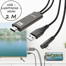 Кабель-переходник HOCO UA14 USB - Lightning - HDMI, 2 м, 1080P HD, алюмінієвий сплав