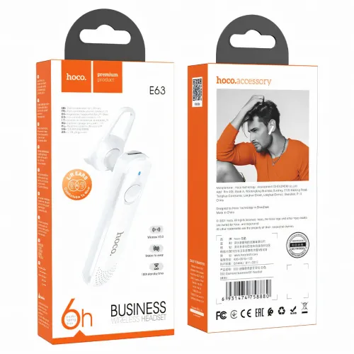 Bluetooth гарнитура HOCO E63, беспроводная гарнитура хендсфри Diamond business BT с звуковыми подсказками Белый - фото 3