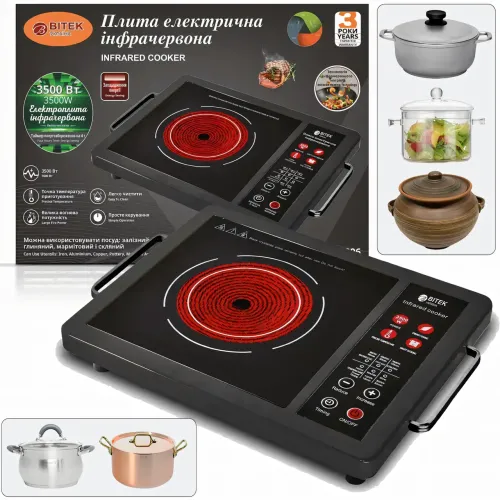 Електроплита інфрачервона BITEK BT-8006 потужністю 3500 Вт з однією конфоркою - фото 2