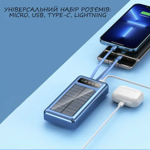 Мобильная зарядка POWER BANK 10000MAH + Solar, портативное зарядное устройство с быстрой зарядкой - фото 6