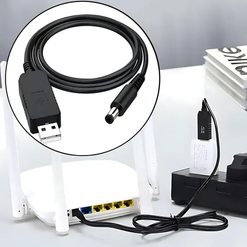 Кабель живлення DC 2.1x5.5mm, 5V-9V, USB 5V->9 V, кабель перехідник для роутера від повербанка, чорний