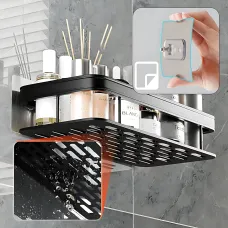 Настенный органайзер для ванной, металлическая самоклеющаяся полка Bathroom shelf, до 10 кг, матовый черный