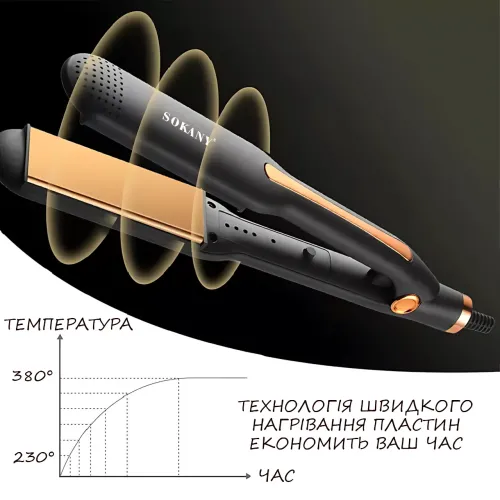 Праска SOKANY SK-993, випрямляч стайлер для укладання волосся з керамічними пластинами та сенсорним керуванням - фото 6