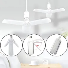 Светодиодная складная лампочка, E27 Fan blade bulb, 3 лопасти, 60 ВТ, белое теплое свечение, работа от 220В