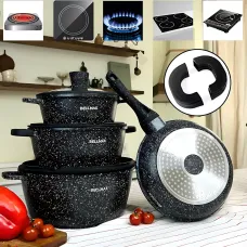 Набор посуды 9 предметов Bellmax Cookware Set BM152, антипригарная посуда с гранитным покрытием, для всех плит