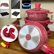 Набор посуды 9 предметов Bellmax Cookware Set BM152, антипригарная посуда с гранитным покрытием, для всех плит Красный