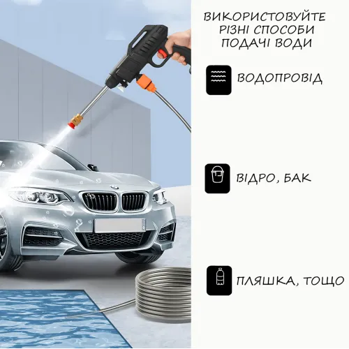 Универсальная мойка Water Gun, аккумуляторная мини-мойка высокого давления, 2 АКБ в комплекте, черный - фото 8