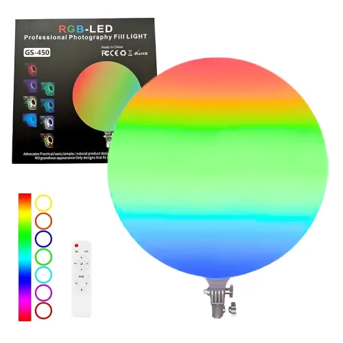 Круглая светодиодная лампа RGB-LED Fill Light GS-450 45см, цветная портативная лампа для фото и видео + пульт - фото 18