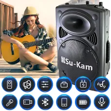 Портативная колонка Su-Kam BT 120D/212D+, 300 Вт, 7500 mAh, Bluetooth, 2 микрофона, 12v\220v