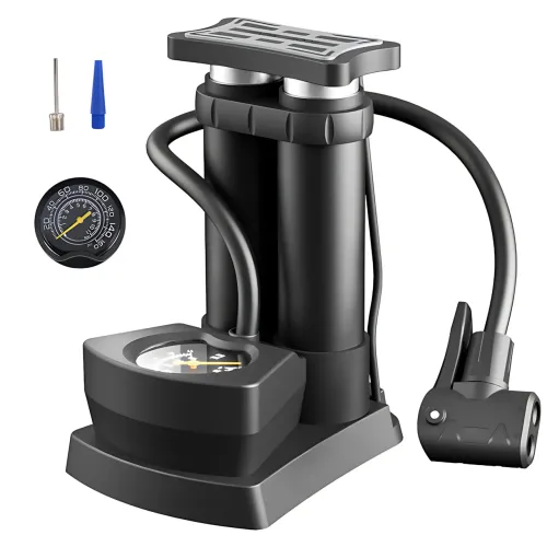 Насос ножной Air pump AND S98-2409-Y, двухцилиндровый мини-насос с универсальным нипелем и манометром - фото 14