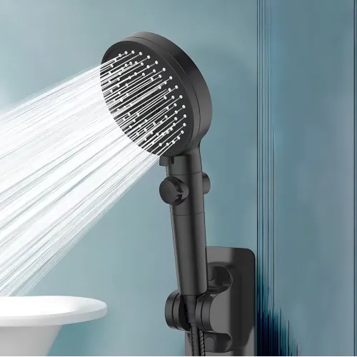 Лійка для душу Shower set AND, 6 режимів, з кнопкою стоп і самоочисним отвором, чорна душова насадка - фото 18