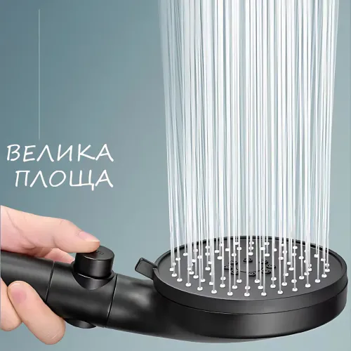 Лійка для душу Shower set AND, 6 режимів, з кнопкою стоп і самоочисним отвором, чорна душова насадка - фото 4
