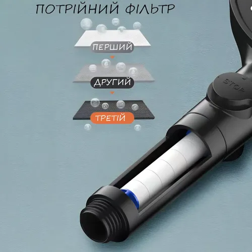Лійка для душу Shower set AND, 6 режимів, з кнопкою стоп і самоочисним отвором, чорна душова насадка - фото 8